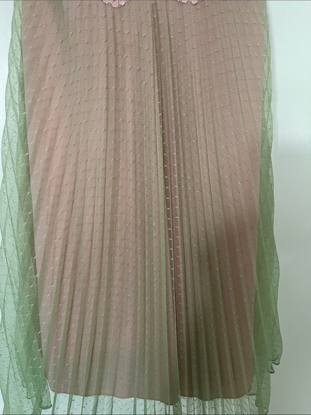 Betsey Johnson Pink and green Lace-Trim Pleated Midi Dress - Picture 7 of 7